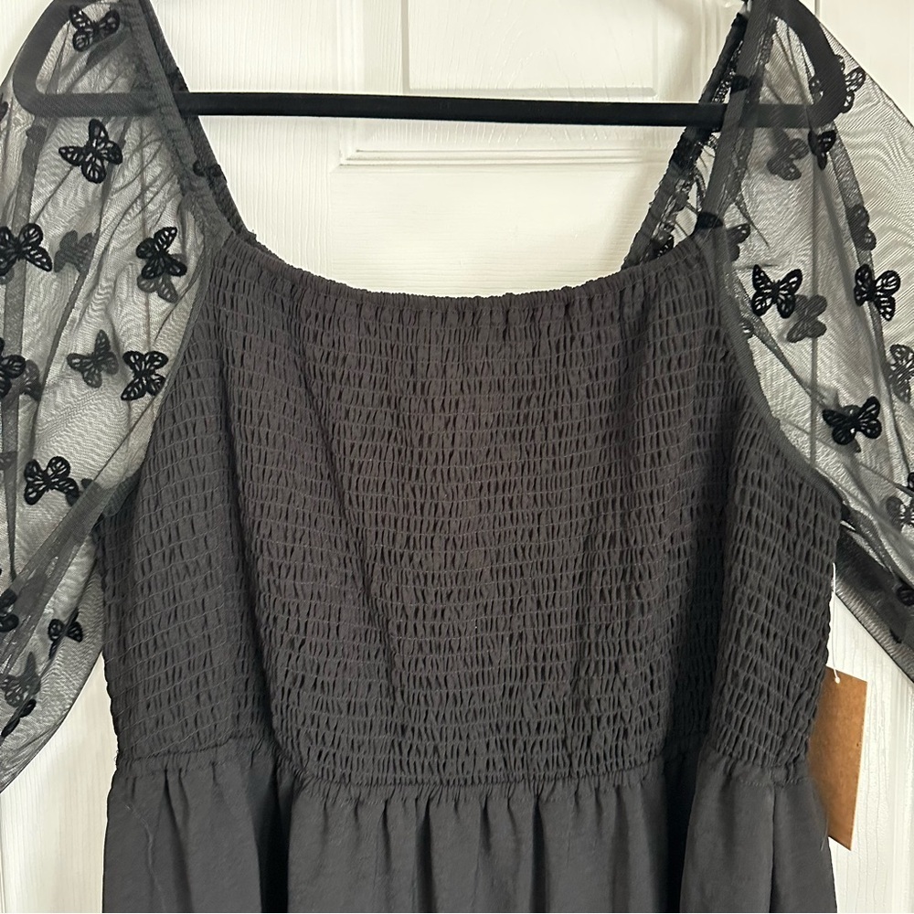 Witchy Black Smocked Butterfly Dress Womens 3X Mesh Whimsigoth Dark Fairy NWT - Picture 2 of 15